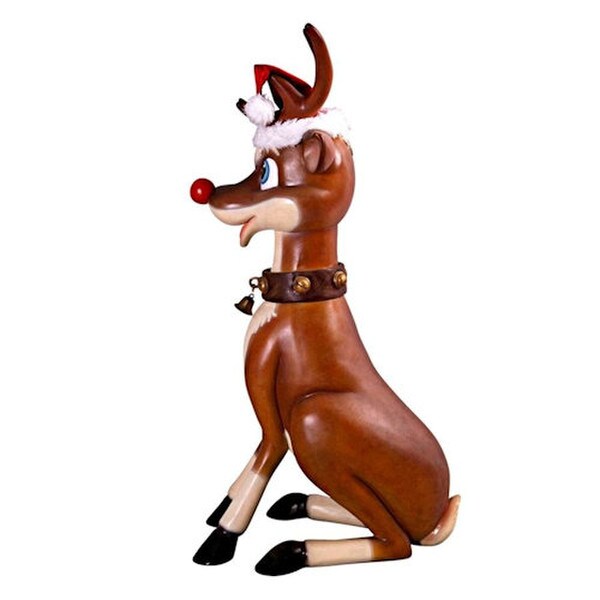 Fiberglass Santas Red Nosed Christmas Reindeer Statue Sitting Display